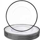 WDF 25 Pack Black Charger Plates - Clear Charges with Black Trim - 12inch Disposable Chargers Plates for New Year/Dinner Party/Wedding/Birthday