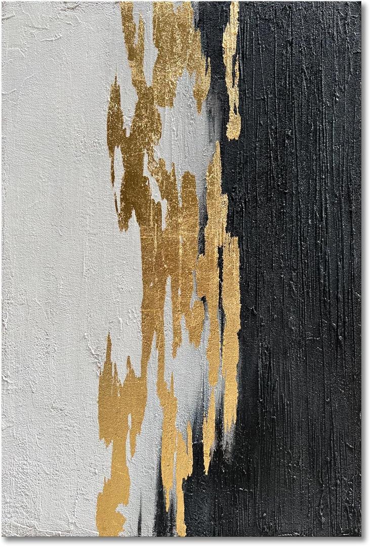 Hand-Painted Black and White Texture Abstract Art Modern Minimalist Home Office Wall Decoration Painting 36x24 inches (Eft181)