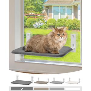 keny Cordless Foldable Cat Window Perch, Reversible Cover with Two Different Kinds of Fabrics, Dark Grey (Medium)