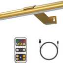 Wireless Picture Light Battery Operated,Rechargeable Painting Light with Remote Control, Metal Art Display Lamp,3 Modes,Dimmable Dartboard Light with Timer for Frame Gallery,300LM, Gold