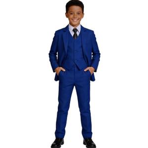Visaccy Boys Suit Ring Bearer Outfit Boy Suits Graduation Dress Tuxedo Suits for Boy Dark Royal Blue Kids Suit, Size 10