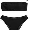ZAFUL Women Strapless Ribbed High Cut Bandeau Bikini Lace Up 2 Pieces Swimwear S
