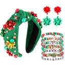 Semato 9 Pcs Christmas Accessories with Green Star Christmas Headbands & Earrings and Bracelets for Women New Year Xmas Gifts