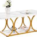 VEVOR Coffee Table, Modern Faux Marble Coffee Table, Large 2-Tier Rectangle Center Desk with Geometric Legs, Minimalist Sturdy Metal Frame Accent End Desk for Living Room, Office, Easy Assembly, White
