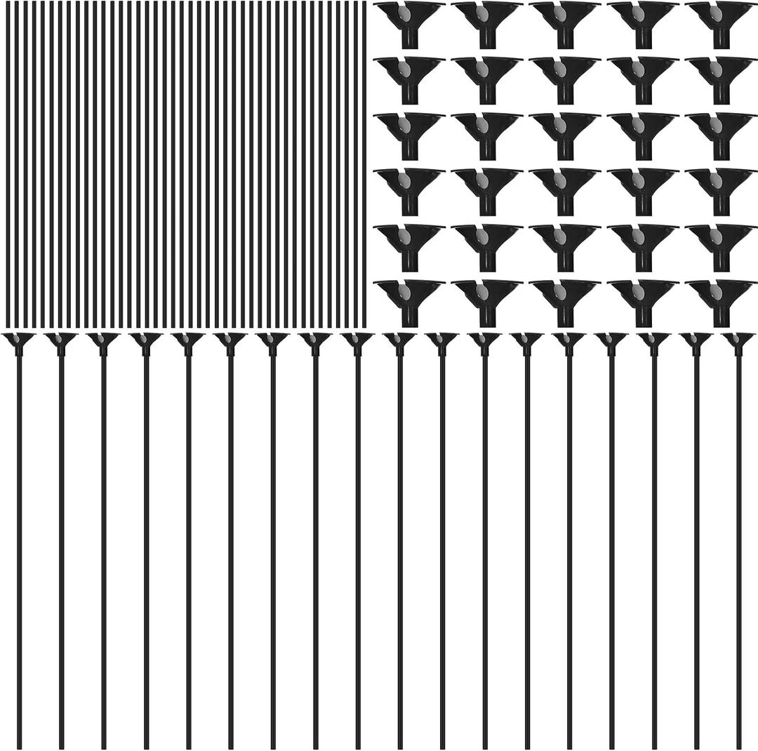 50 Pieces Plastic Balloon Sticks 13 inch Reusable Balloon Holder and Cup for Birthday Graduation Prom Wedding Anniversary Party Decoration Supplies (Black)i