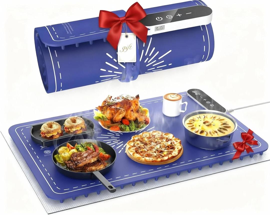 Warming Mat for Food, Upgrade 248 Food Warming Mat, Electric Warming Tray with Insulation Pad and 9-Level Temperature, Silicone Heating Mat for Buffets, Party, Gatherings, Everyday Use (NY7R) (LARGE)