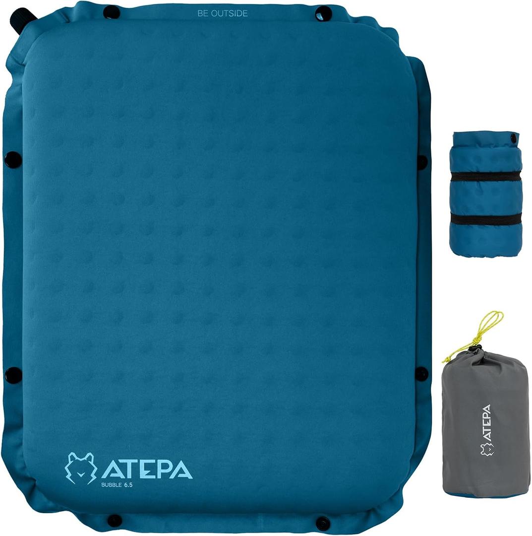 ATEPA Inflatable Seat Cushion, Self-Inflating Portable Stadium Airplane Travel Foam Cushion Pad for Camping, Sports Events, Outdoor (XL 1 Pack Blue)