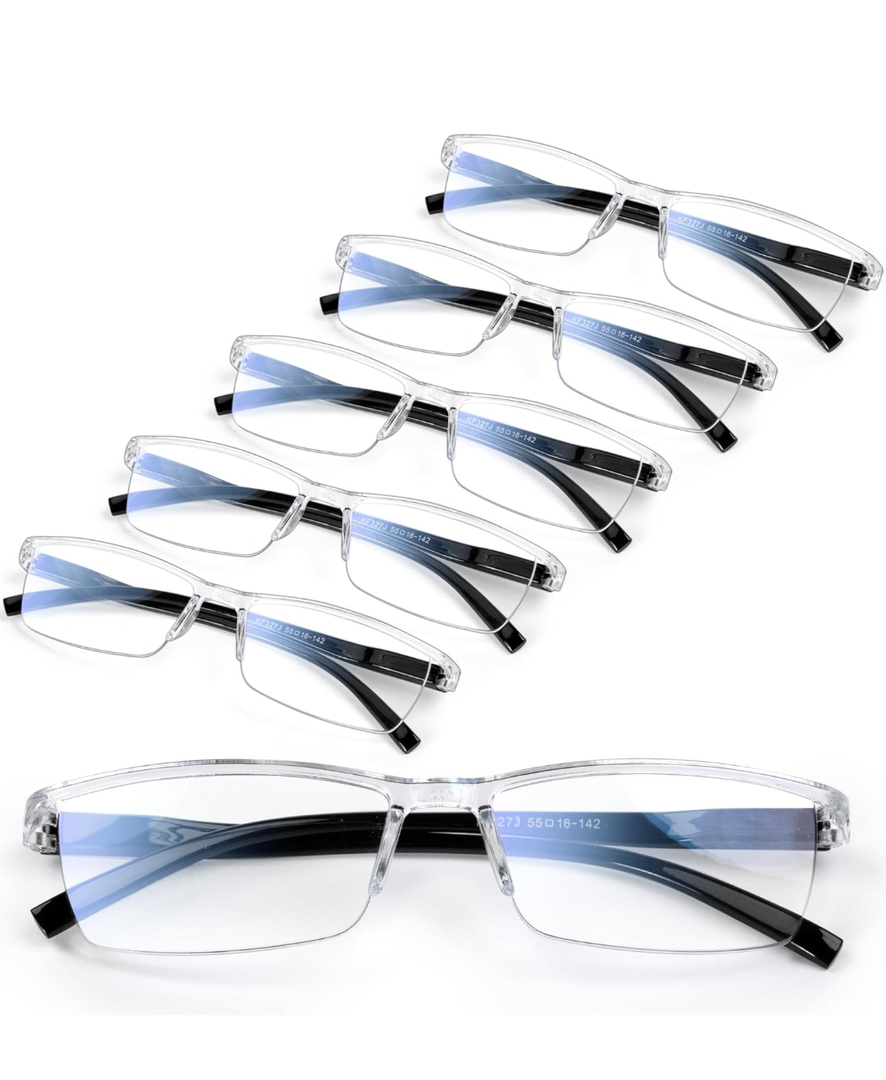 6 pack Executive Style Reading Glasses Men - Durable Readers with 99% Blue Light Blocking - Comfortable Fit with TR90 Frames, +3.5