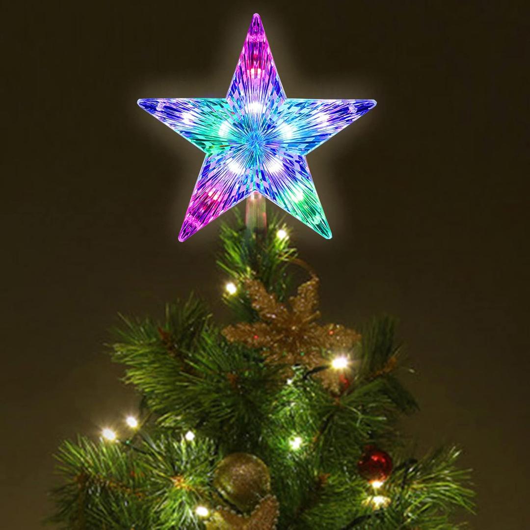 Christmas Tree Topper,Brogrous, 9.5inch 24 Modes Color Changing,10 LED Christmas Star Tree Topper Lighted with Versatile Remote Controller, USB Powered Tree-top Star for Xmas Tree Decoration