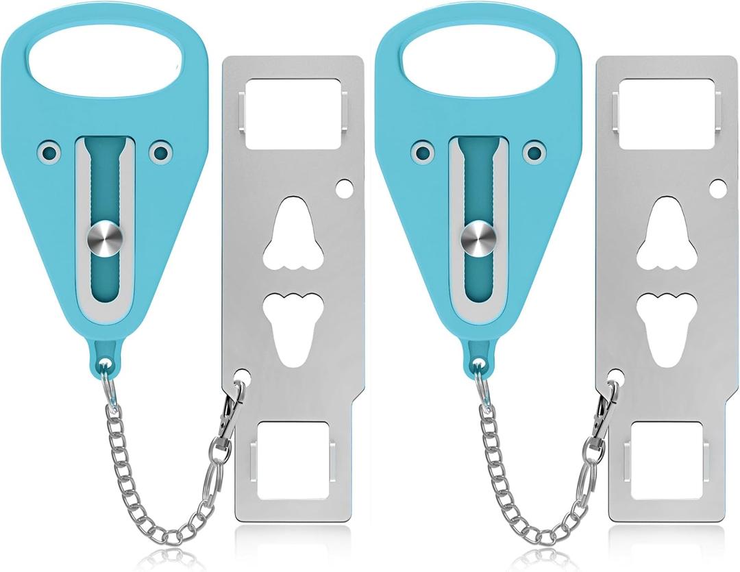 Sturdy Portable Door Lock Teal -2 Pack Door Locks for Additional Privacy and Safety in Hotel, Apartment,and Prevent Unauthorized Entry for Family Trip or Traveling Alone Home Dorms