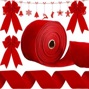 Syhood Christmas Wired Velvet Ribbon with Gold Edge Waterproof Velvet Decoration Ribbon Wrapping for Xmas Wreath Bows Floral Craft Ornaments(2.5 Inch X 20 Yard,Scarlet)