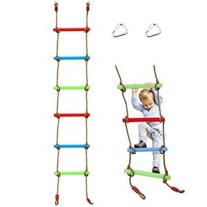 7FT Colorful Camping Rope Ladder for Kids - Hanging Climbing Ladder for Swing Set, Playground, Tree House, Ninjaline, Indoor & Outdoor Play Set