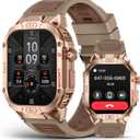 SOUYIE Military Grade Smart Watches for Men LED flashlight, Blood Pressure/Heart Rate/SpO2/Sleep, 500mAh Large capacity battery, Waterproof Rugged Fitness Tracker Compatible with Android and iOS Phone (Gold)