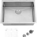 23" x 18" Drop In Kitchen Sink - Jshozzy Stainless Steel Kitchen Sink Single Bowl 16 Gauge Drop In Sinks Deep Basin with Drain Strainer, 23"x18"x10"