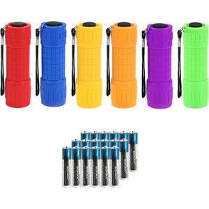 Whaply Small Mini Flashlights Pack of 6,Assorted Colors,New Type Cob Light,with 18 AAA Battery (6 Pack)