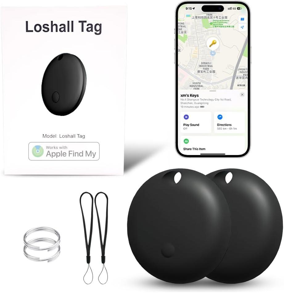 Bluetooth Tracker Tags 2 Pack, Item Locator Compatible with Apple Find My, Key Finder, Tracker for Wallet Locator with Sound, Global Tracking, No Monthly Fee, Replacable 365Ds Battery Life, Black