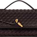 JYG Suede Woven Handbag for Women Trendy Evening Shoulder Bag Casual Clutch Purse Crossbody Satchel with Metal Buckle 2025 (Dark Brown)