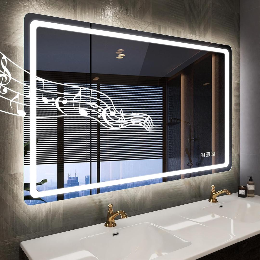 STARLEAD Led-Bathroom-Mirror-with-Lights, 40"x28" Wall-Mounted with 3 Colors Dimmable Light, Bluetooth Speaker, Anti-Fog, Memory, Tempered Glass, Front & Backlit (Horizontal/Vertical)