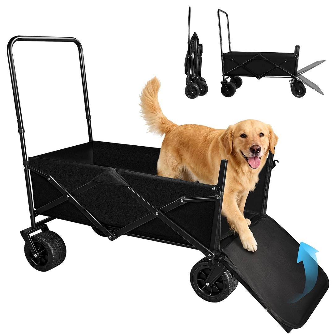 Dog Stroller for Large Dogs,Pet Stroller for Medium Dogs Up to 150lbs,Folding Dog Wagon Cart,Heavy Duty All-Terrain with Adjustable Handle,Storage Organizer,Waterproof Oxford Fiber, Black