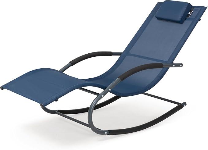 Outdoor Lounge Chair with Pillow, Patio Lounge Chair Navy Blue | Heavy Duty Chaise Lounge Chair with Armrest, Quick Dry Fabric, Supports 265 Lbs, for Indoors, Lawn, Poolside, Porch, Backyard