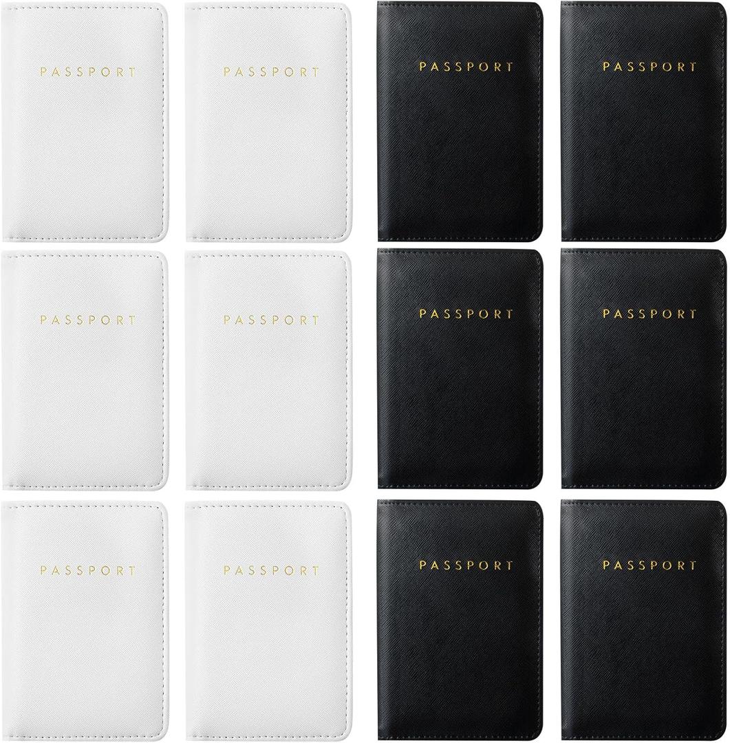 MotiMind 12 Pcs Passport Holder Cover Waterproof Leather Travel Wallet Passport Case for Women Men Family(Black, White)