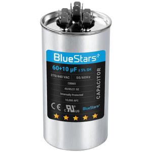 [UL Certified] BlueStars 60+10 uF 60/10 MFD 5% 370V/440 VAC Volts CBB65 Dual Run Circular Start Capacitor Replacement Part by Blue Stars - for AC Motor Run or Fan Start or Condenser Straight