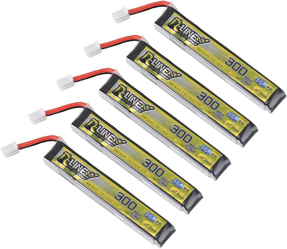 SoloGood TATTU 5pcs 300mAh 1S Battery 3.8V 75C FPV Lipo Battery with PH2.0 Plug Connector for FPV Tiny Whoop 1S Brushless Whoop Drone