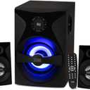 Acoustic Audio by Goldwood Bluetooth 2.1 Surround Sound System with LED Light Display, FM Tuner, USB/SD Card Inputs - Multimedia PC Speaker Set with Subwoofer, Includes Remote Control - AA2400 Black