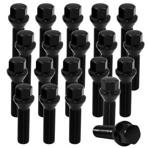 QIAOAUTOCC M14x1.5 Wheel Lug Bolts – 45mm Thread Length, 17mm Hex, 60° Conical Seat – Compatible with Wheel Spacers & European Vehicles – 20 Pack, Black