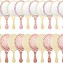 20 Pcs Vintage Handheld Mirrors, 9.8" L x 4.5" W Portable Hand Held Embossed Flower Retro Compact Mirror with Handle for Women Face Makeup Travel(Beige, Rose Gold)