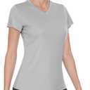 Boladeci Women's Swim Shirts - UPF 50+ Sun Protection Short Sleeve V Neck T-Shirts Workout Tops (Gray, M)