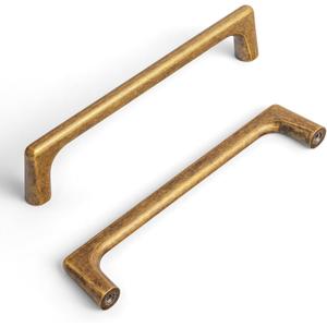 Goo-Ki Antique Brass Cabinet Pulls with 4''(102mm) Hole Centers, Retro Style Zinc Alloy Cabinet Handles for Dresser,Wardrobe,Cupboard- 6 Pack