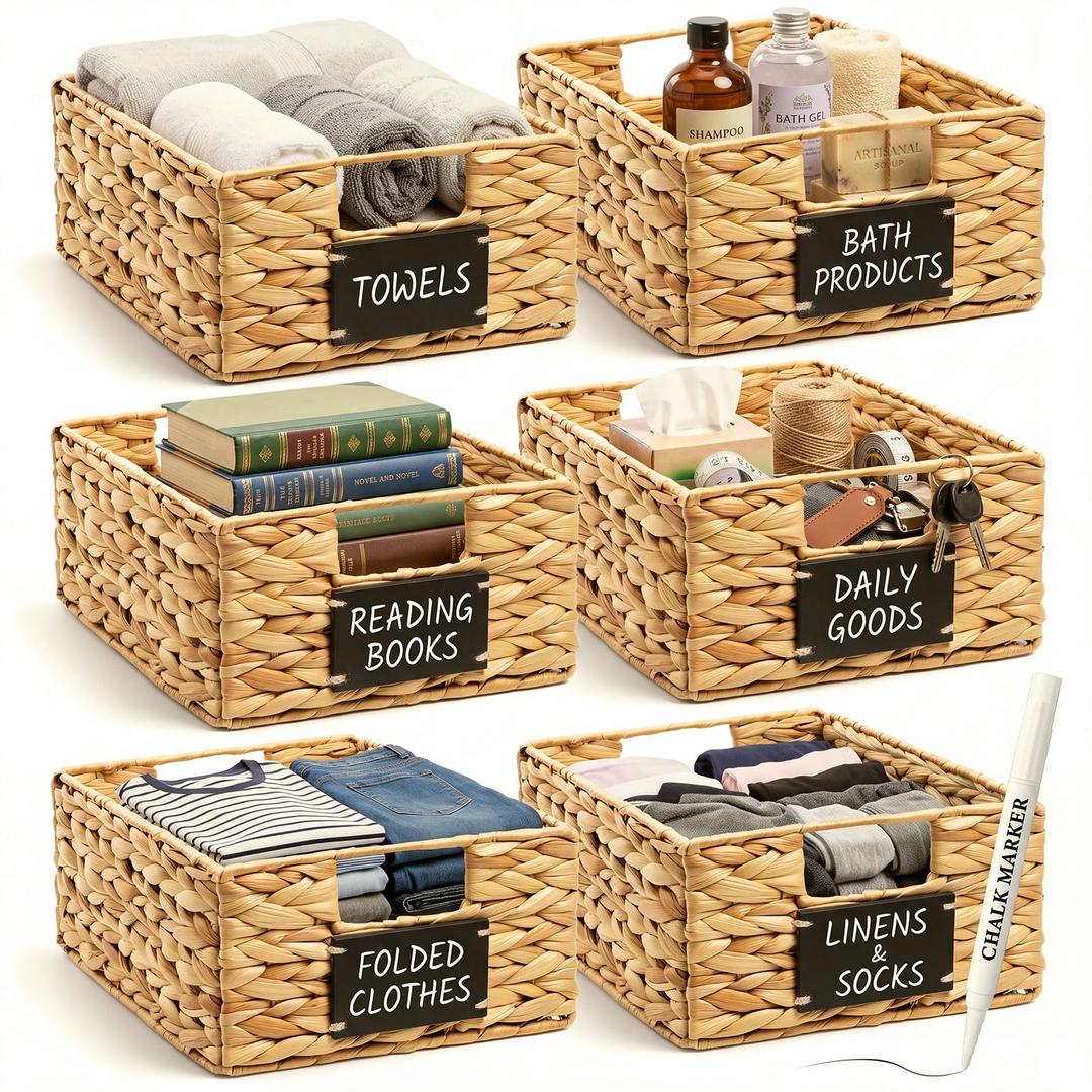 Nitial Wicker Storage Baskets Set of 6, 16 x 12 x 5 Inch, Natural