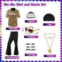 70s Disco Outfit Costume for Men, Include Shirt Bell Bottom Pants Wig Sunglasses Necklace Wig Cap, for Disco Party