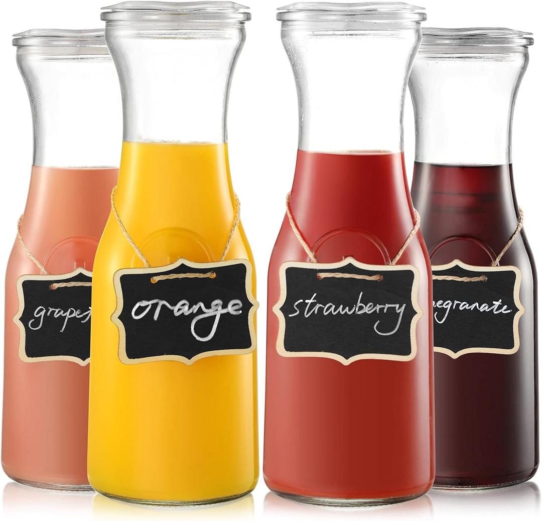 4 x NETANY Set of 4 Glass Carafe with Lid, 1 Liter Beverage Serveware Carafe, Clear Glass Pitcher for Mimosa Bar, Brunch, Cold Water, Juice, Milk, Iced Tea, Lemonade