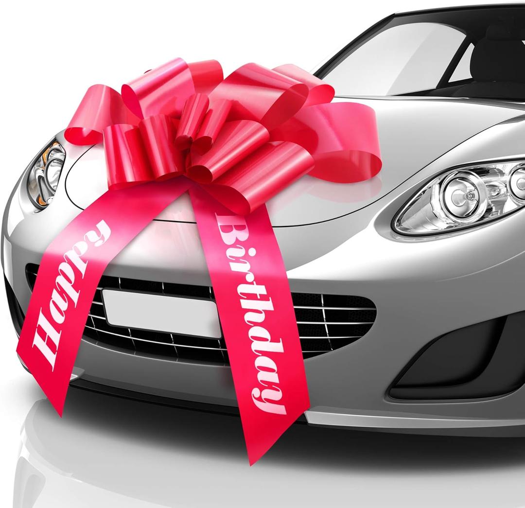 Zoe Deco - Happy Birthday Car Bow - Red, 30 Inch - Giant Car Bow Pre-Printed w/Happy Birthday - Large Gift Wrapping for Huge Present