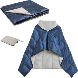 Ultra-Lightweight Wearable Down Blanket Poncho No Sleeves, Hands-Free Pockets Office AC & Travel Essential for Women