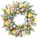Sggvecsy 20 Inch Easter Wreath Spring Wreath Artificial Flower Wreath with Colorful Eggs Hydrangea Daisies Eucalyptus Leaves for Front Door Easter Summer Farmhouse Holiday Wall Home Window Decor