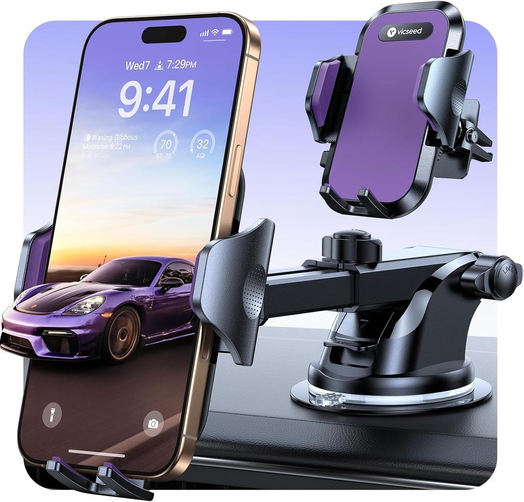 VICSEED [True Strongest Suction] [Rally Racing-Grade Stability] Phone Holders for Your Car 2025 Upgraded Car Phone Holder Mount Truck Stand Cradle for iPhone Samsung All Phones, Purple
