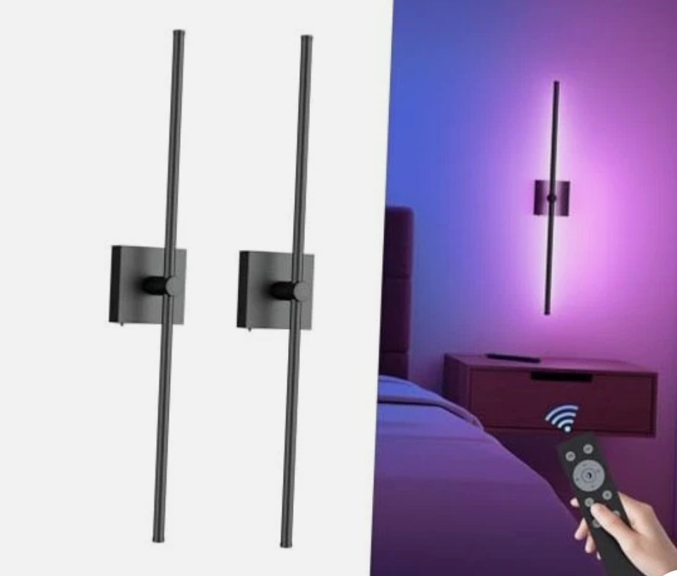 Battery Operated Wall Sconce with Remote Control, 10000mAh Black (RGB Colors) 2 Pack