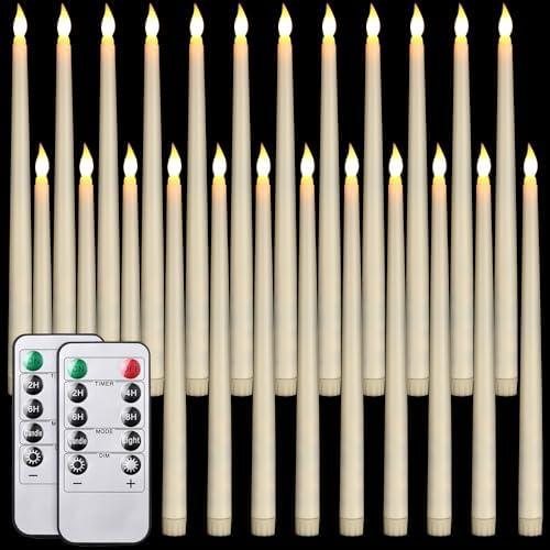 Tuanse 24 Pack 24 Pack Flameless Flicker Taper Candles Bulk with Remote and Timer, Battery Operated LED Warm White Taper Candles Light for Home Wedding Decoration Gifts (Beige,12 Inch)
