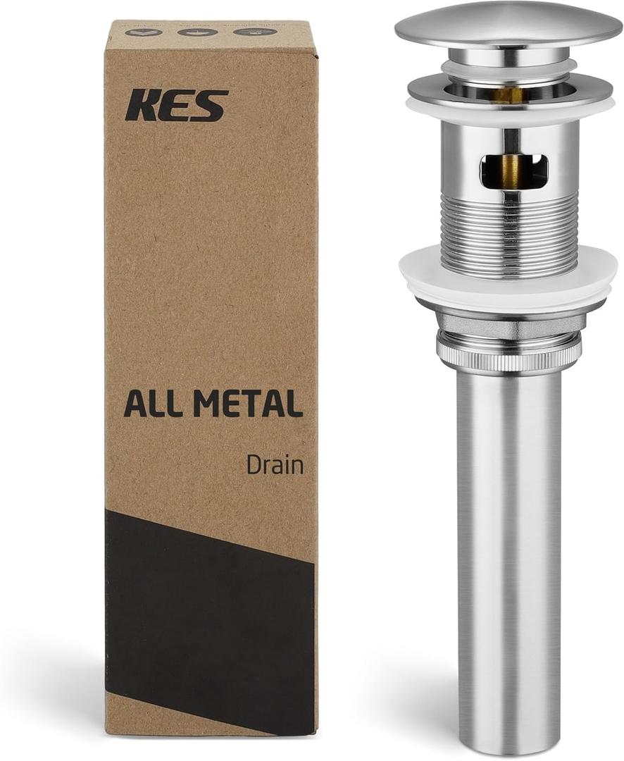 KES Bathroom Vessel Vanity Sink Pop Up Drain Stopper with Overflow for 1.6"-1.9" Sink Hole, All Metal Rustproof Brass and 304 Stainless Steel, Brushed Nickel, S2008A-BN