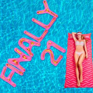 9 Pcs 20" Finally 21 Pool Floats with Adhesive Dots 21st Birthday Party Large Inflatable Floating Letter Set Pink Pool Decorations for Summer Birthday Party Supplies