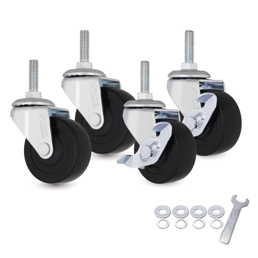 AXL 5/16 Threaded Stem Casters, 2 Inch Caster Wheels, Stem Diameter 5/16", Stem Length 1 Inch, Replacement Wheels for Shelves, Trolley, Furniture (Pack of 4, 2 with Brake & 2 Without) (Black)