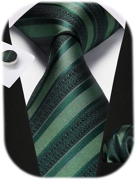 Enlision Mens Ties Stripe Tie and Pocket Square Set Classic Formal Woven Neckties Handkerchief Cufflinks Wedding