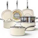 Gotham Steel 12 Pc Ceramic Cookware Set Nonstick, Ceramic Pots and Pans Set Non Stick with Steamer for Cooking, Non Toxic PFOA PFOS Free, Premium Stay Cool Handles, Oven & Dishwasher Safe