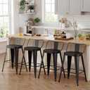 ALISH 24 Inch Bar Stools Set of 4, Industrial Metal Barstools Farmhouse Bar Chairs with Large Seat for Kitchen Island (24 Inch, Black), Counter Height 24 Inch