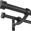 Double Drapery Curtain Rods, 36-72 Telescoping Curtain Rod with 1inch large rod and 5/8inch small rod, Modern Round Style Finials, Matte Black