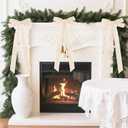 Senjie Velvet Large Christmas Bows for Staircase Garland Wreath, 20in x 8in Vintage Ribbon Bows with Twist Tie for Xmas Tree Holiday Indoor Outdoor Decorations (6Pcs, Beige) (20 x 8 Inch, Width of 1.5")