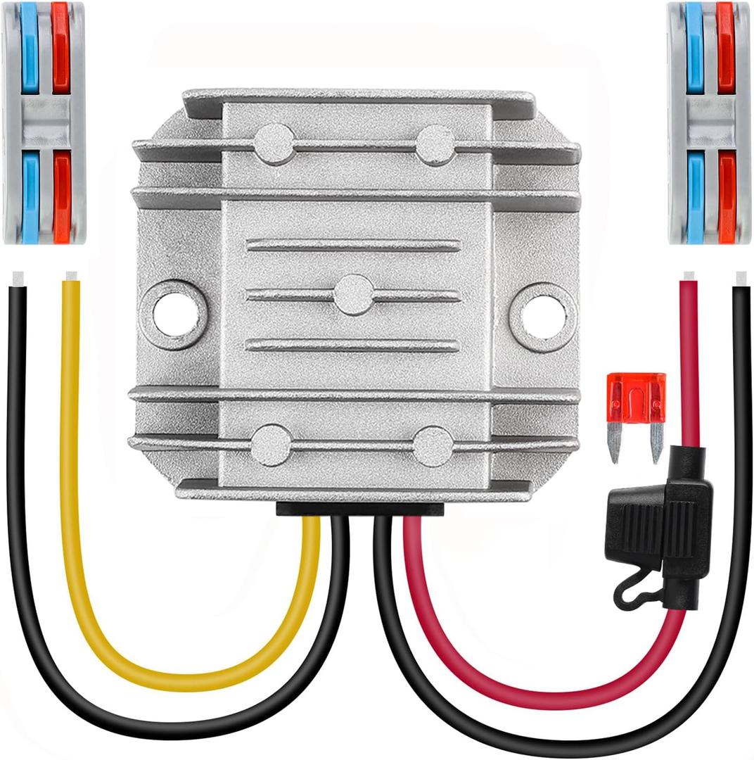 DC 12V Step Up to 24V 3A 72W Voltage Booster Converter DC Power Converter with Fuse & Connectors Waterproof Module Transformer for Golf Cart Club Car